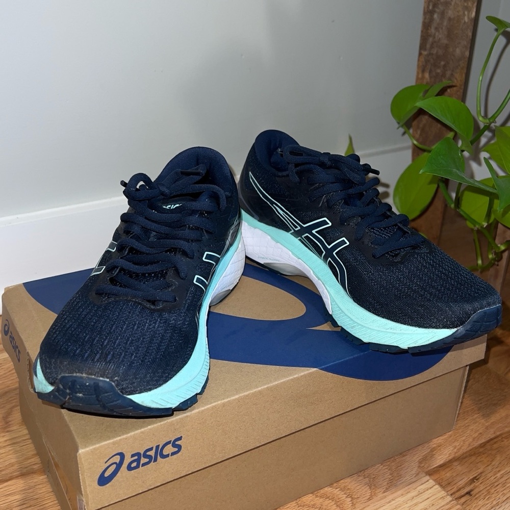 Asics Black and Blue Athletic Shoes with Breathable Mesh